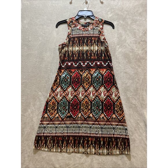 Karen Kane Multi-color Stretch Jersey Sleeveless Border Print Dress Women Sz Sm - Picture 3 of 16